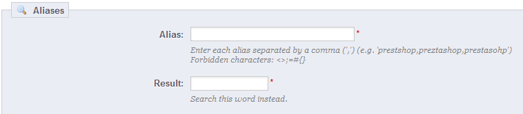 PrestaShop 1.5 > Understanding the Preferences > pref035-searchAliasNew.png