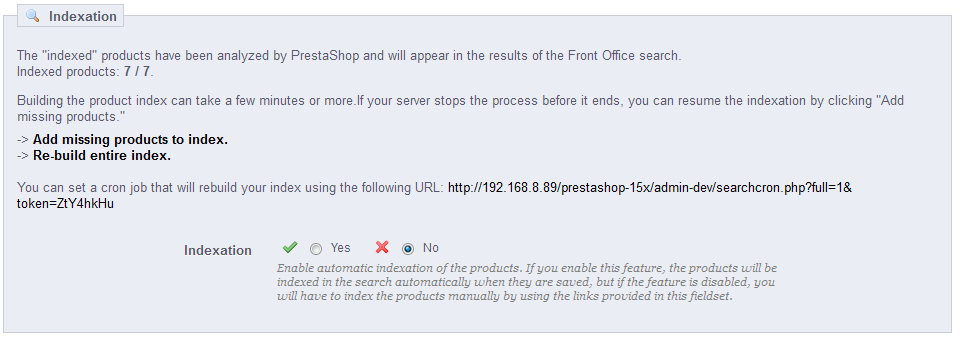 PrestaShop 1.5 > Understanding the Preferences > pref036-searchIndexation.png