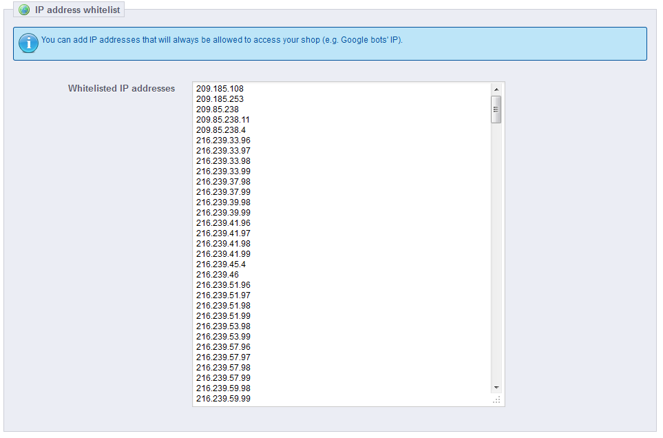 PrestaShop 1.5 > Understanding the Preferences > pref042-geolocWhitelist.png