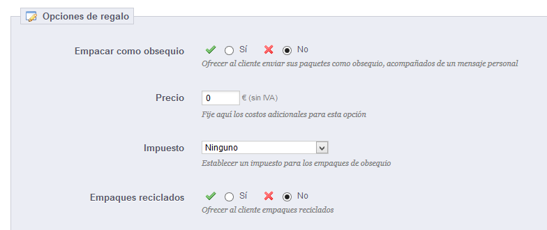 PrestaShop 1.5 > Comprender las Preferencias > preferencias003-opciones-de-regalo.png
