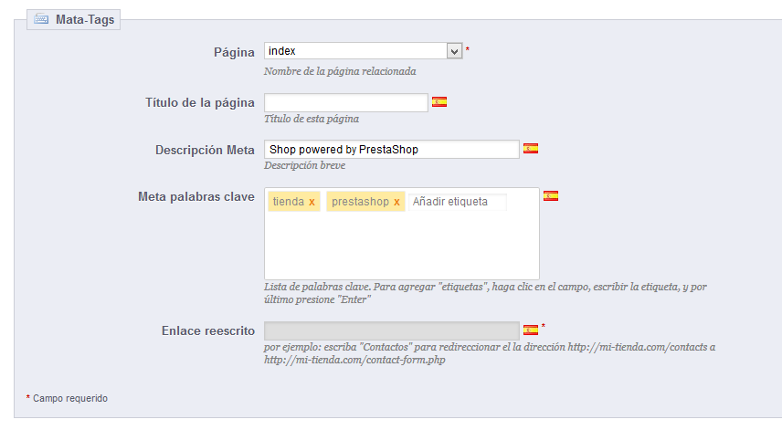 PrestaShop 1.5 > Comprender las Preferencias > preferencias013b-seoIndexMeta.png
